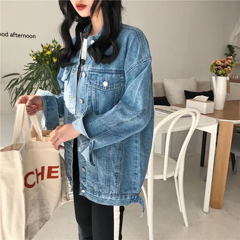 2021 Korejski Kavbojke Rastlinske Jakna Za Ženske Svoboden Harajuku Lady Plašči Ženski Priložnostne Modra Ulica Outwear Denim Pomlad Dolg Rokav