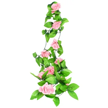 240 cm/ 94in Svile Umetne Vrtnice Cvetovi Rattan Niz Trte z Zelenimi Listi Za Dom Poroko Loka Dekor Visi Zid Garland