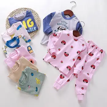 2pcs/nastavi Jesen in Zimo, Dolgo sleeved Oblačila Sleepwear Bombaž Otroška Sleepwear Fantje Oblačila, ki Priložnostne Pižamo za Dekleta