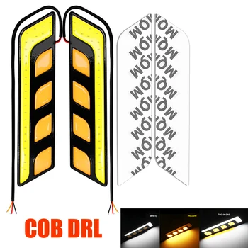 2Pcs Nepremočljiva Avto DRL COB Vključite Opozorilne Luči za Dnevno Vožnjo Svetlobe Bela Rumeno Meglo Avto Dekorativne Luči