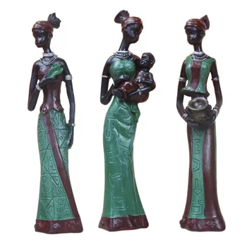 3-nastavite Stoji Afriške Slika Kiparstvo Plemenski Lady Figur Kip Zbirateljske