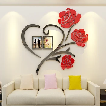 3D Ustvarjalne Cvet Stenske Nalepke Romantično Poroko Soba Dekoracijo Kakovosti Akril Ozadja Dnevna Soba Wallsticker DIY Umetnosti Darilo