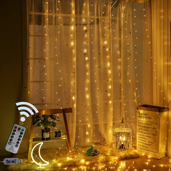 3x3 Meter LED Zavese, Lahka Nepremočljiva USB Bakrene Žice Vila Lučka Z Daljinskim upravljalnikom na Prostem Garland Za Xmas Party Poroko
