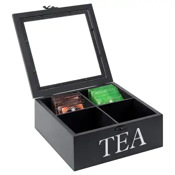4 Oddelkov Lesene Čaj Polje Organizator Shranjevanje Primeru Visoke Kakovosti Čaja, Kave, Sladkorja Paketni Posodo Nakit Organizator