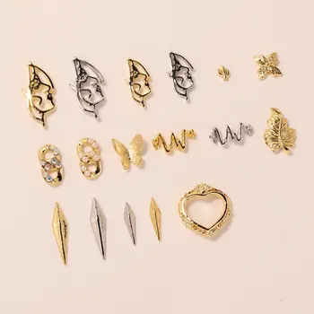 50pcs/veliko 3D kovinski Nail art nakit Srce / Metulj / Diamond / Verige Japonski nohti deli, okraski za Manikiranje Čare