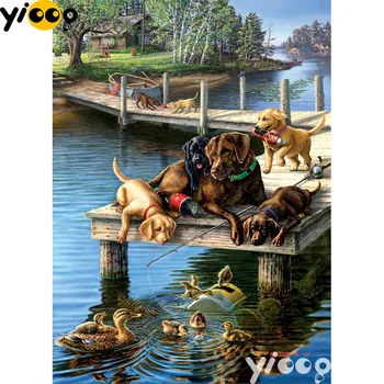 5D DIY Celoten Kvadratni/Krog diamond vezenje pes ribolov Diamond slikarstvo Navzkrižno Šiv Nosorogovo Mozaični Okras, Darilo AX0413