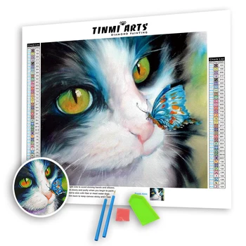 5D DIY Kristalno Diamond Slike Polni Krog Mačka z Metulj Kompleti Okrasnih Vezenje, Mozaik, Art Živalskih Dekoracijo Doma