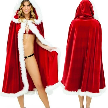 60-90-120 cm Rdeče Mah Hooded Cape Plašč Seksi Božiček, Cosplay Božični Kostumi za Ženske Carnival Party Clubwear