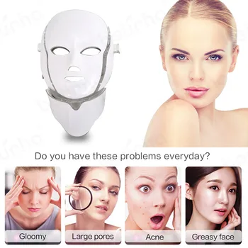 7 Barv Svetlobe LED Obrazno Masko Z Vratu Pomlajevanje Kože, Nego Obraza, Zdravljenje, Lepota, Anti Acne Zdravljenje Zob Instrument