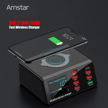 Amstar 100W Brezžični USB Polnilec za Hitro Polnjenje 3.0 PD18W 8-Vrata Digitalni Prikaz polnilna Postaja za iPhone 11 Pro XS X Samsung
