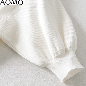 AOMO moda za ženske elegantno belo jopico puff kratek rokav skakalec gospa moda pridelka, pletene cardigan plašč AI04A