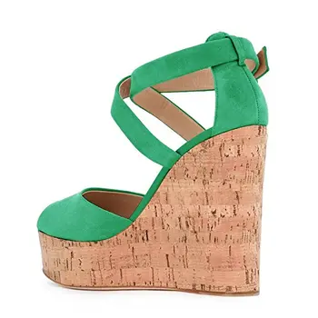 Arden Furtado 2018 novo poletno visoke pete 15 cm platforma peep toe modro zeleno Bohemia sandali klini velika velikost 40-45 modni čevlji