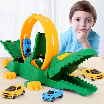 Avto Track Igrača Krokodil Dirke Zanke Dirka Igra Igrače Za Otroke, 360-stopinjsko Vrtenje Sestavljanke Sledi Izstrelitev Model Božična Darila