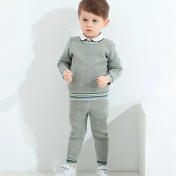 Baby Boy Pletena Oblačila, ki Otroke Plesti Pulover + Hlače Jeseni, Pozimi Malčka, Pletenine Obleke za malčke Pletenje Puloverji
