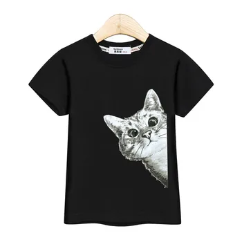 Baby dekleta t-shirt moda poletje vrhovi kratek rokav vrhovi srčkan mačke tiskanja dekleta tees bombaž oblačila nova smešno tshirt 3-14T