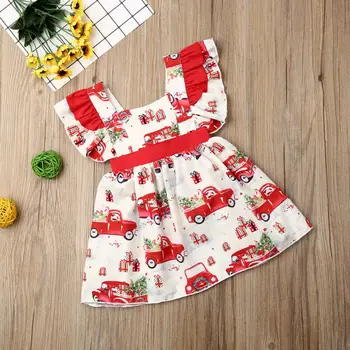 Baby Toddler Božič Dekle Obleko Princese, ki Plujejo pod rokav Avto Natisnjeni Formalno Stranko Xmas Obleko Oblačila 1-5Y