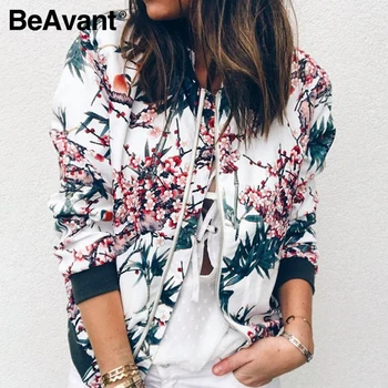 BeAvant Priložnostne osebno cvjetnim tiskanja plašč Zadrgo Proti-Vrat dolgimi rokavi ženske jakna Moda ulica slog slim jeseni jakna