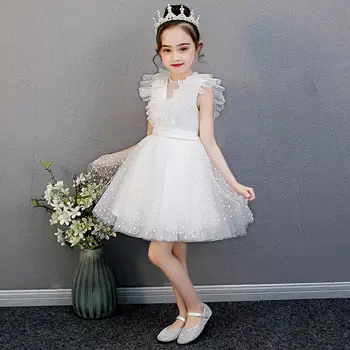 Bele Čipke Princesa Obleko Za Dekle Elegantno Cvet Rojstni Dekleta Obleke Večerne Obleke Žogo Otroci Poroko Božič Vestidos