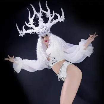 Beli božični ples cvetje klobuk LED luči kostume ženski LED Rogovja uspešnosti kostum