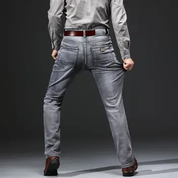Blagovne znamke visoke kakovosti Moške Naravnost Tanek Jeans, Moda za Priložnostne Klasični Slog, ki je Elastična Skinny Hlače Moški blagovno Znamko Jeansa Hlače Sive
