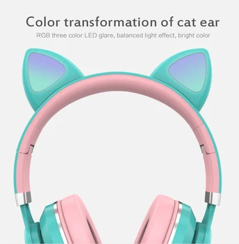 Bluetooth 5.0 Slušalke LED šumov, Dekleta, Otroci Mačje Uho Srčkan Slušalke Podpira TF Kartice Jack 3.5 mm, Mikrofon Brezžične Slušalke