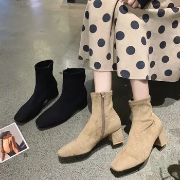 Boot ženske 2020 novi korejski dihanje ženske kratke čevlji modni mehko usnje žensk debele pete udobne čevlje