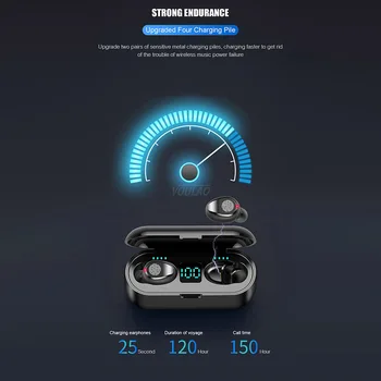 Brezžične Slušalke TWS Bluetooth 5.0 Mini Čepkov Stereo Bas Power LED Zaslon šumov Šport Nepremočljiva Slušalka V Uho
