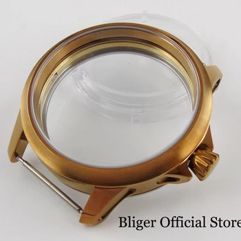 Bronzed Prevlečeni 45mm Krog Watch Primeru s Safirno Steklo Fit ETA 6497 6498 Ročno Navijanje Gibanja