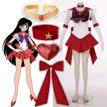 Cafiona Vroče Sailor Moon Hino Rei Mornar Mars Super S Cosplay Kostum Seksi Rdečo Obleko Set