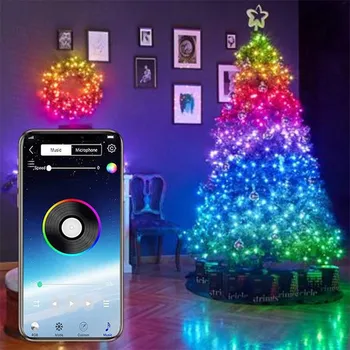 Christmas Tree Okraski Svetlobe USB LED Pravljice Niz Lahka Bluetooth App Nadzor Doma Stranka Dekor Božič Niz Lučka Zunanji Luč