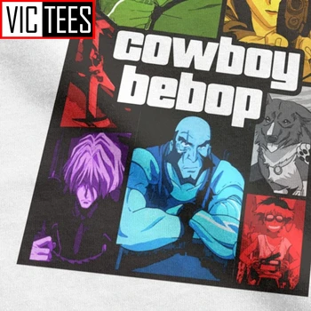 Cowboy Bebop GTA V Mozaik T-Shirt za Moške Prostor Anime Spike Japonskih Manga Jet Faye Cotton Tee Shirt Majice s kratkimi rokavi Moški