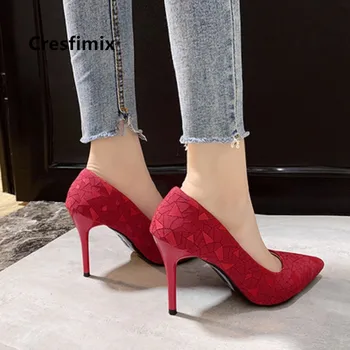 Cresfimix ženske klasičnih visoko kakovostno rdeče vzorec visoke pete, čevlji lady kul stranka black visokih petah srčkan črpalke talon femme a5549