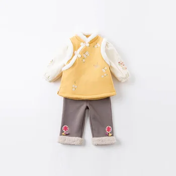 DBJ15571 dave bella pozimi baby dekleta modni lok cvetlični oblazinjeni hlače otrok celotno dolžino otroci hlače za malčke malčka hlače