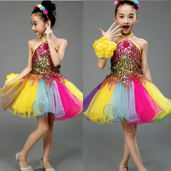 Dekleta Sequins Hip Hop dance obleko Oblačila Otroci Jazz Ples Navijačica nosijo Kostume Ballroom Ples, Oblačila, Obleke