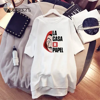 Denar Heist Harajuku Tshirt Obleka Ženske La Casa De Papel Hip Hop Mini Obleke Hiša Iz Papirja Kratek Rokav Plus Velikost Obleka Black