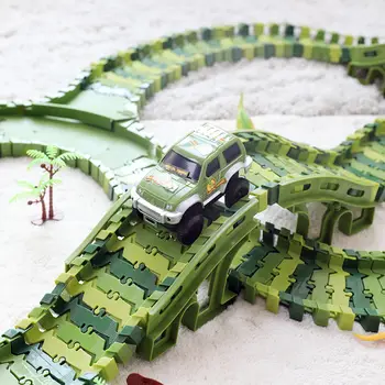 Dinozavri Železniške Magic Toy skladbo Prilagodljiv dirkalnika z dinozaver mat modelov avtomobilov otroške Igrače Za Božično darilo