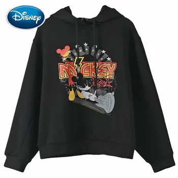 Disney Majica Harajuku Mickey Mouse Risanka Tiskanja Kapičastih Pulover Ulične Ženske Priložnostne Dolg Rokav Tee Vrhovi Črna Ženska