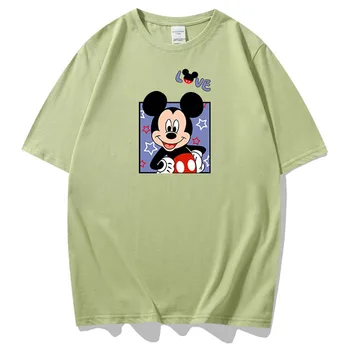 Disney Minnie Mickey Mouse Risanka Ljubezensko Pismo Tiskanja Pari Unisex Ženske T-Shirt Kratek Rokav O-Vratu Puloverju Tee Vrhovi 10 Barv