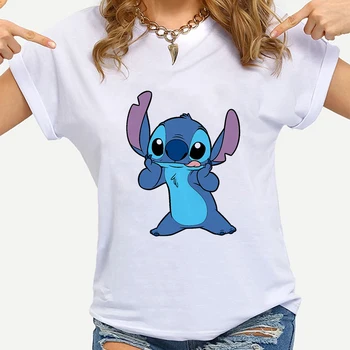 Disney Tee Šiv Srčkan Risanka Natisnjeni Ženske Obleke Oversize T shirt Ohana pomeni, Družino Lilo & Stitch T-majice Kratek Rokav