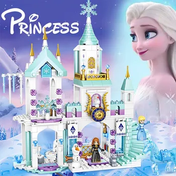 Disney Zamrznjene 360pcs Princesa Elsa Ledu Gradu Princesa Anna Set Model Zgradbe Bloki Slika Igrače Božična Darila