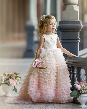 Dobro Zasnovan Stopenjski Til Princesa Obleko Po Meri Narejene Cvet Dekle Obleko Za Poroko Nove Dolgo Praznik Oblek Za Elegantno Princesa