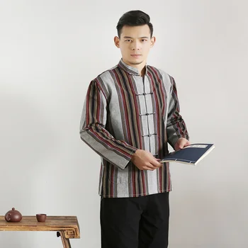 Dolg Rokav Bombaž Tradicionalna Kitajska Oblačila Tang bo Ustrezala Vrh Moških Kung Fu Tai Chi Enotno Majica Bluzo Hanfu moški čisto kostum