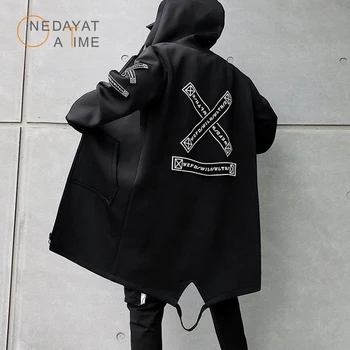Dolgo Jakna Moški Print Mode 2019 Pomlad Harajuku Windbreaker Suknji Moški Priložnostne Outwear Hip Hop Ulične Coats