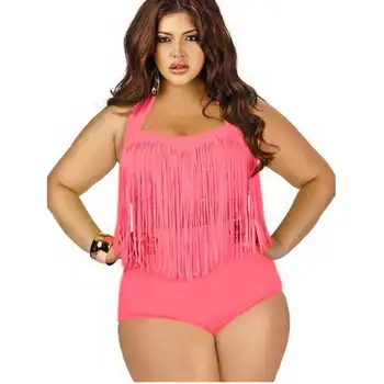 Dva kosa kopalke visoko pasu bikini plus velikost kopalk, ženske 2018 tankini tassel kopalke povoj obleka, za maščobe ženski
