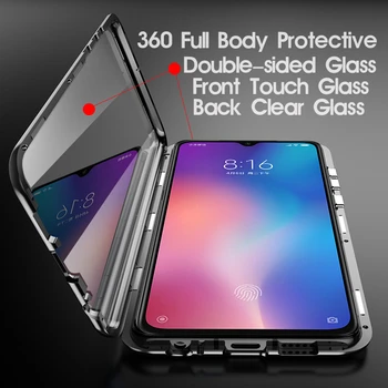Dvojno Stranicami Magnetni Kovinski kovček Za Xiaomi Mi 10 POCO F1 A2 6X Opomba 10 10Pro Redmi Opomba 9 9S steklen Pokrov