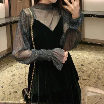 Elegantno Obleko Ženske Večer Stranka Čipke Črnega Oblikovalec Obleko Ženski Priložnostne Gothic Seksi Enega Kosa Obleko Korejski 2020 Jeseni Chic