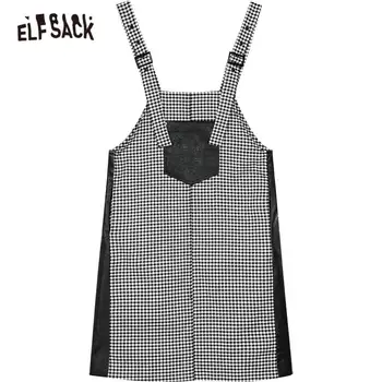 ELFSACK Houndstooth Priložnostne Ženske Britanski Preppy Trak Obleko,2020 Jeseni ELF Letnik Žep korejskem Slogu Ženski Dnevno Obleko