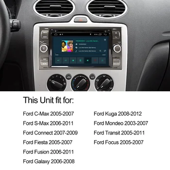 Eunavi 2 din Avto Multimedia Player Android 10 Avto DVD GPS Radio Ford Mondeo, S-max, Focus C-MAX, Galaxy Fiesta Obliki Fuzije DSP