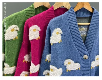 Evropski stil Ulične lepe ovce Pulover Plašč kawaii Risanka Tiskanja Jakno in coats