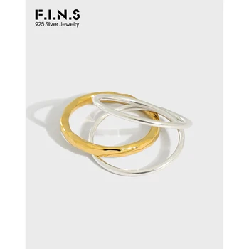 F. I. N. S 3Pcs/Set Koreja Fashion Globe Minimalističen Tri Plasti Prečkal 925 Sterling Srebro Tanko Zlato in Srebro Obroči za Dekoracijo